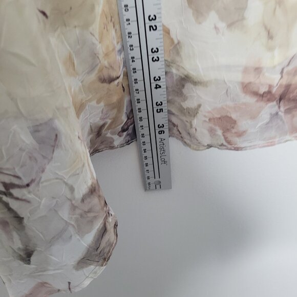 Vintage 90 cream grunge crinkle floral a line maxi mid romantic skirt size large - Picture 7 of 7